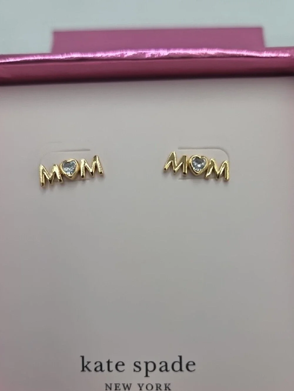 kate spade Gold Tone LOVE YOU, MOM Earrings with Clear CZ